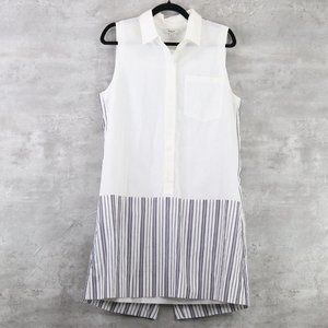 Madewell Nautical Shirt Dress Size 12 White Blue Striped Tulip Back Button Front